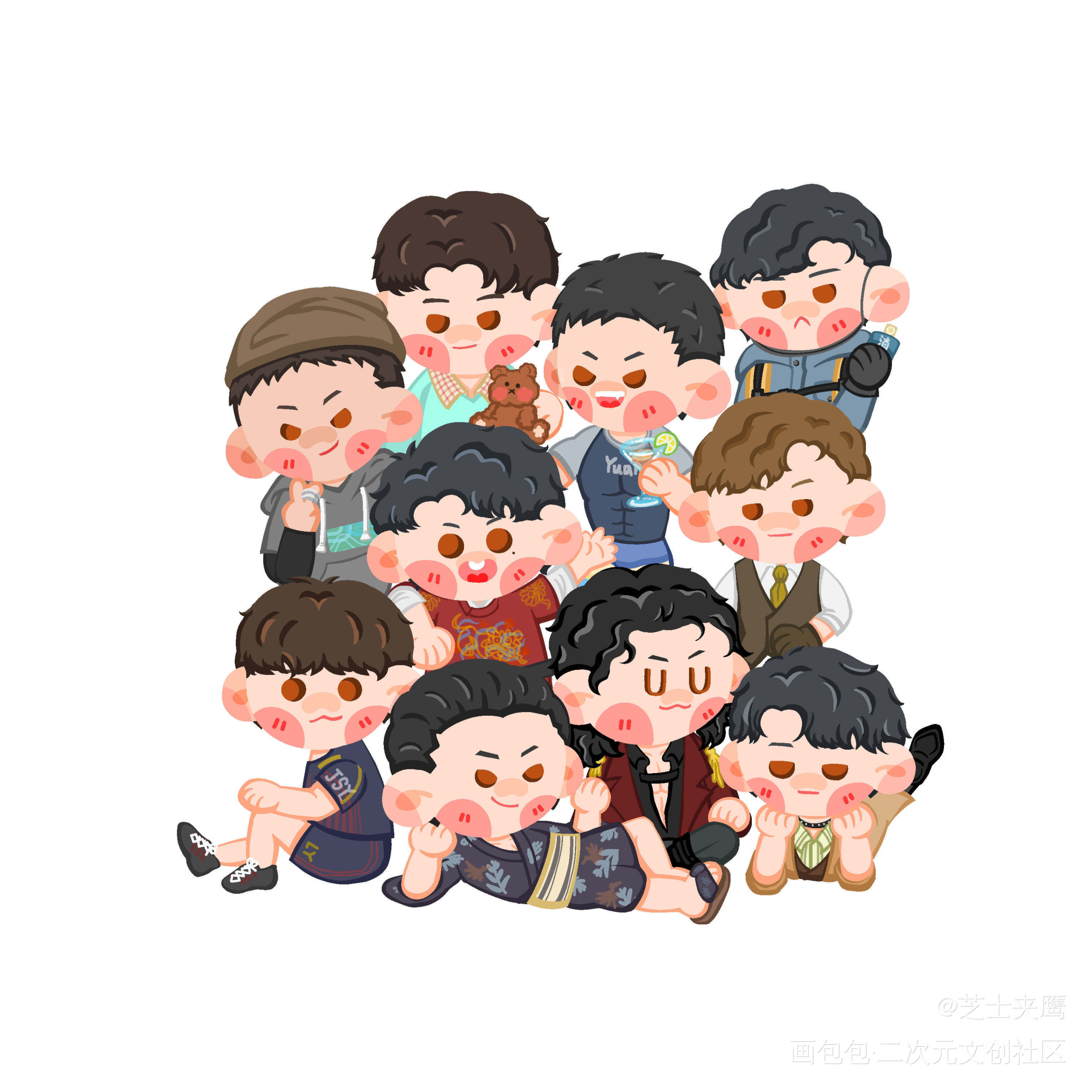 夏日限定男团_188男团赵锦辛邵群原炀李玉宋居寒Q版同人绘画作品