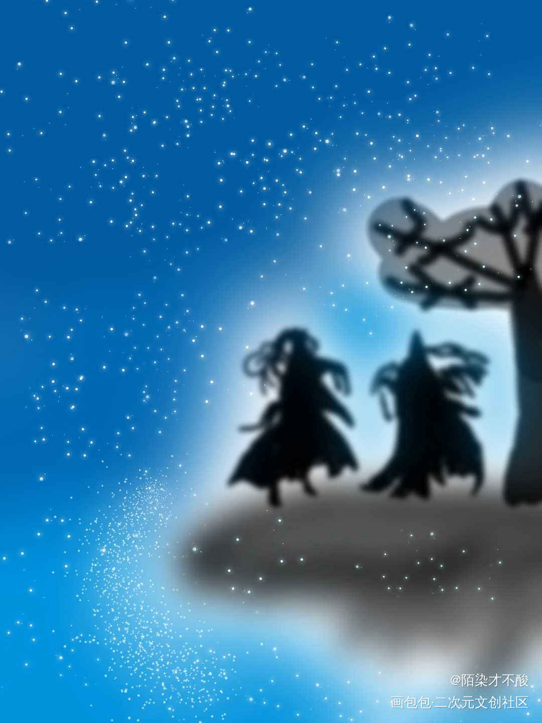 剪影_魔道祖师蓝忘机魏无羡同人绘画作品