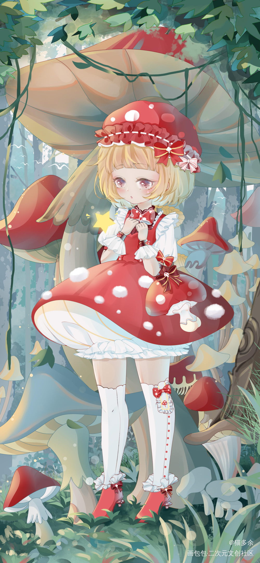菇菇不阔爱吗_暖暖日系Q版插画同人壁纸奇迹暖暖绘画作品