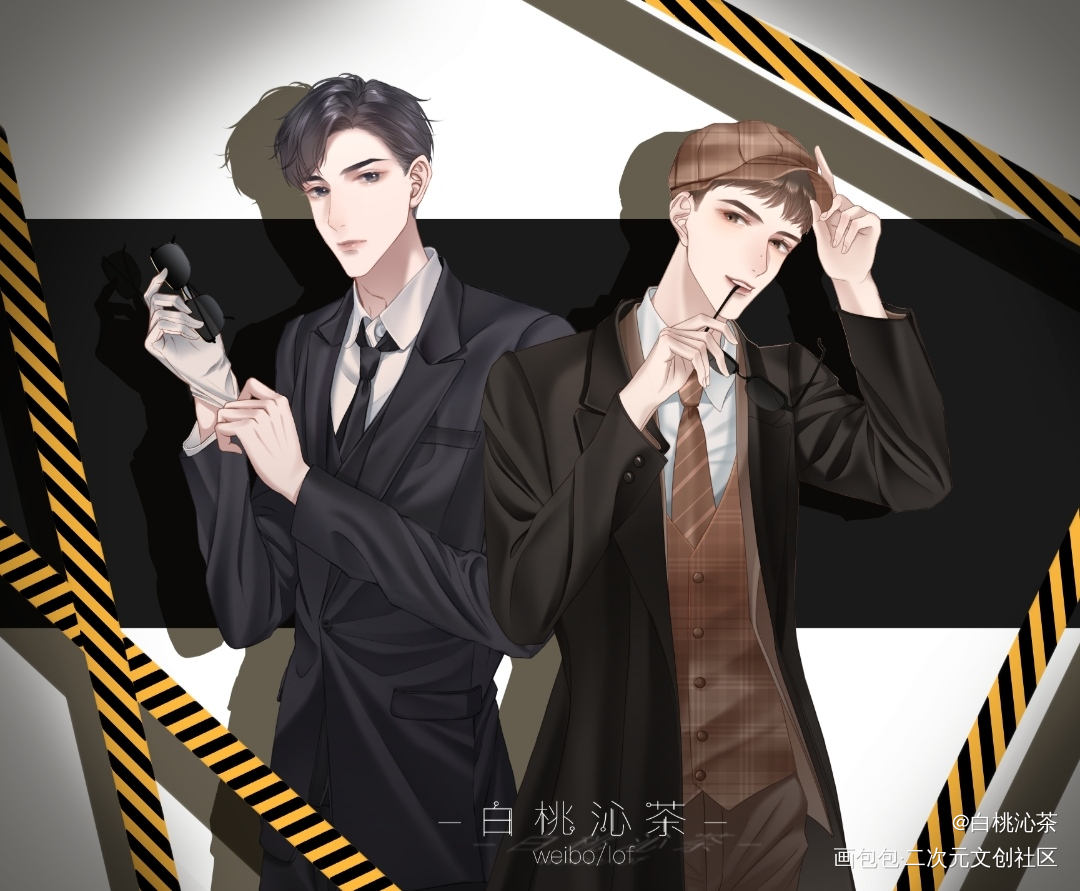 宫任黑道paro_火焰戎装188男团宫应弦任燚立绘平涂日系插画同人绘画