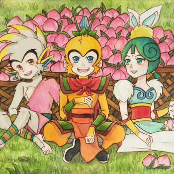 美猴王_玉兔六耳孙悟空手绘插画同人美猴王美猴王动画绘画作品