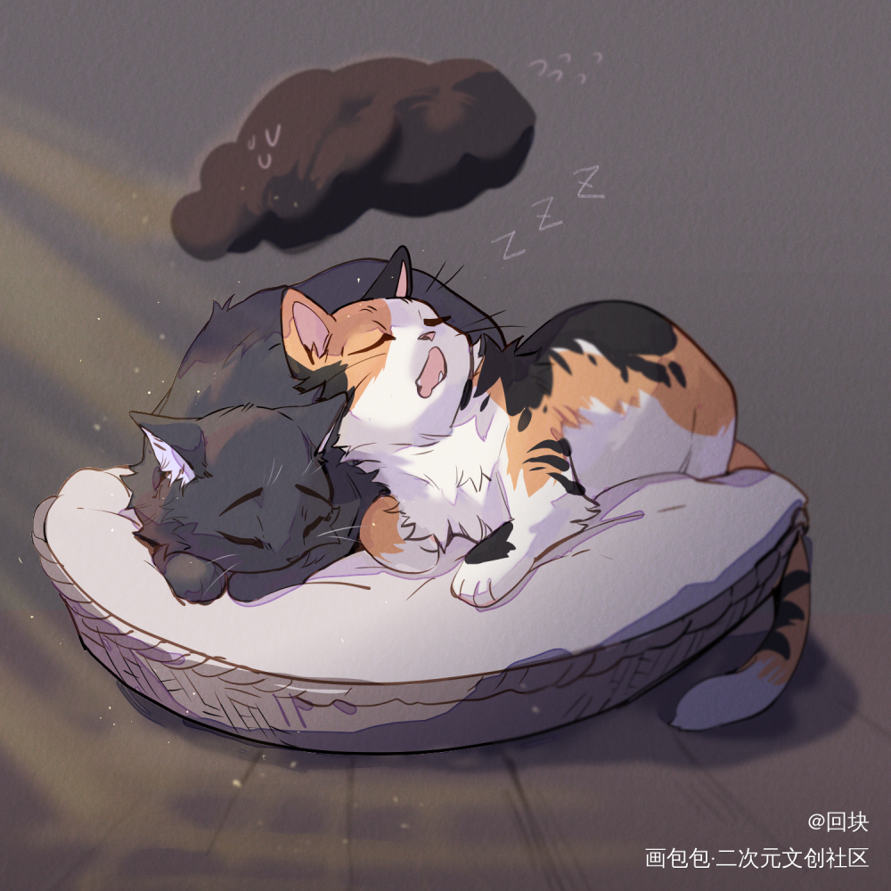睡觉猫猫_大理寺日志拟兽崔倍王七绘画作品