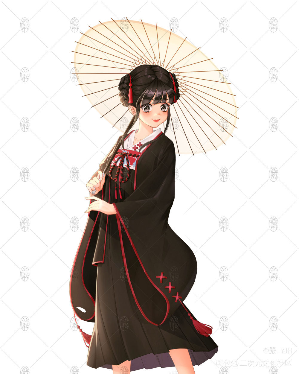 摸鱼_手绘古风人物立绘古风付费委托板绘插画客单板绘板绘绘画绘画作品