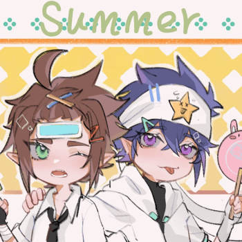 夏日_凹凸世界雷狮安迷修平涂日系q版同人绘画作品