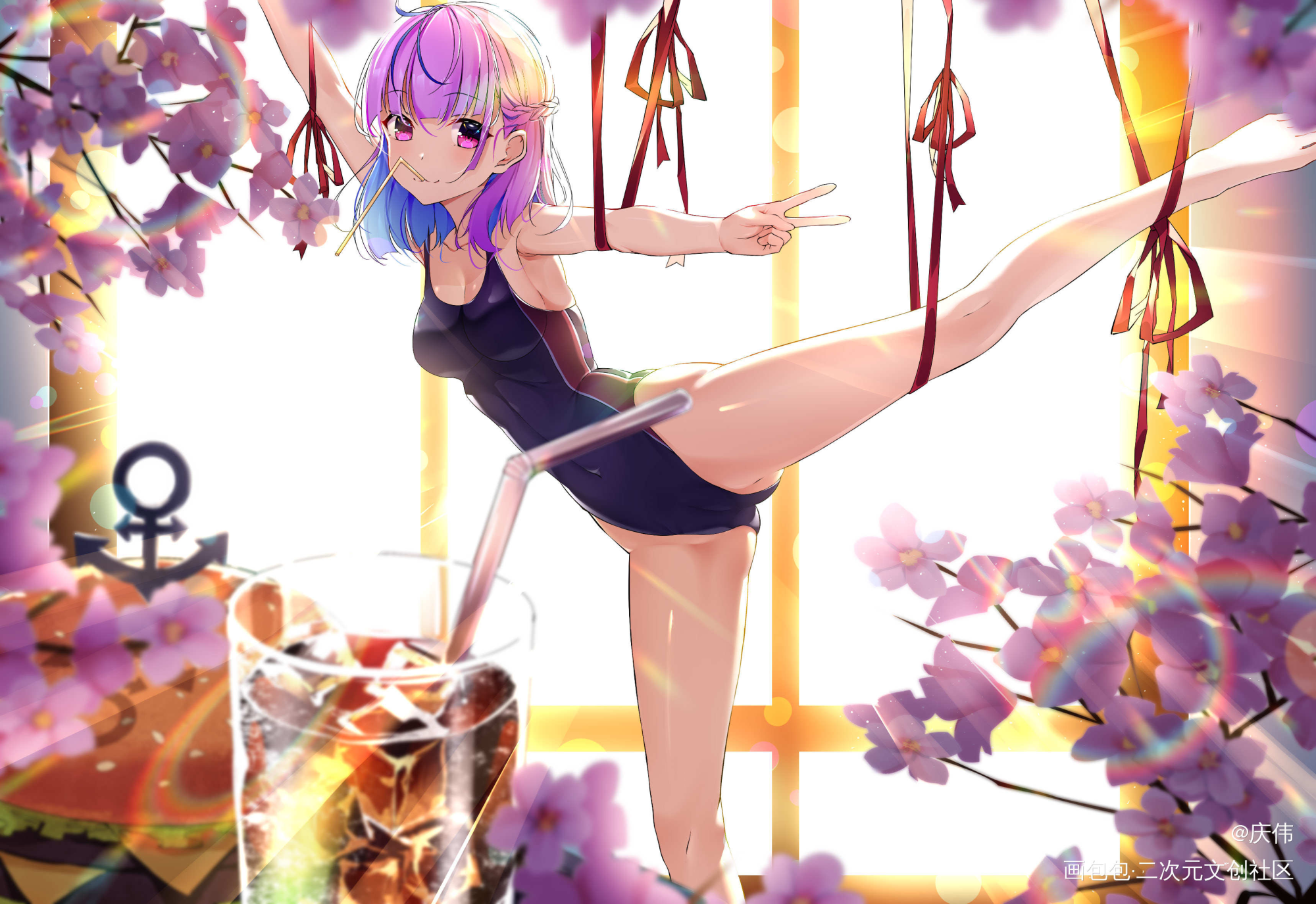 起舞_湊あくあ平涂日系插画同人Vtuber绘画作品