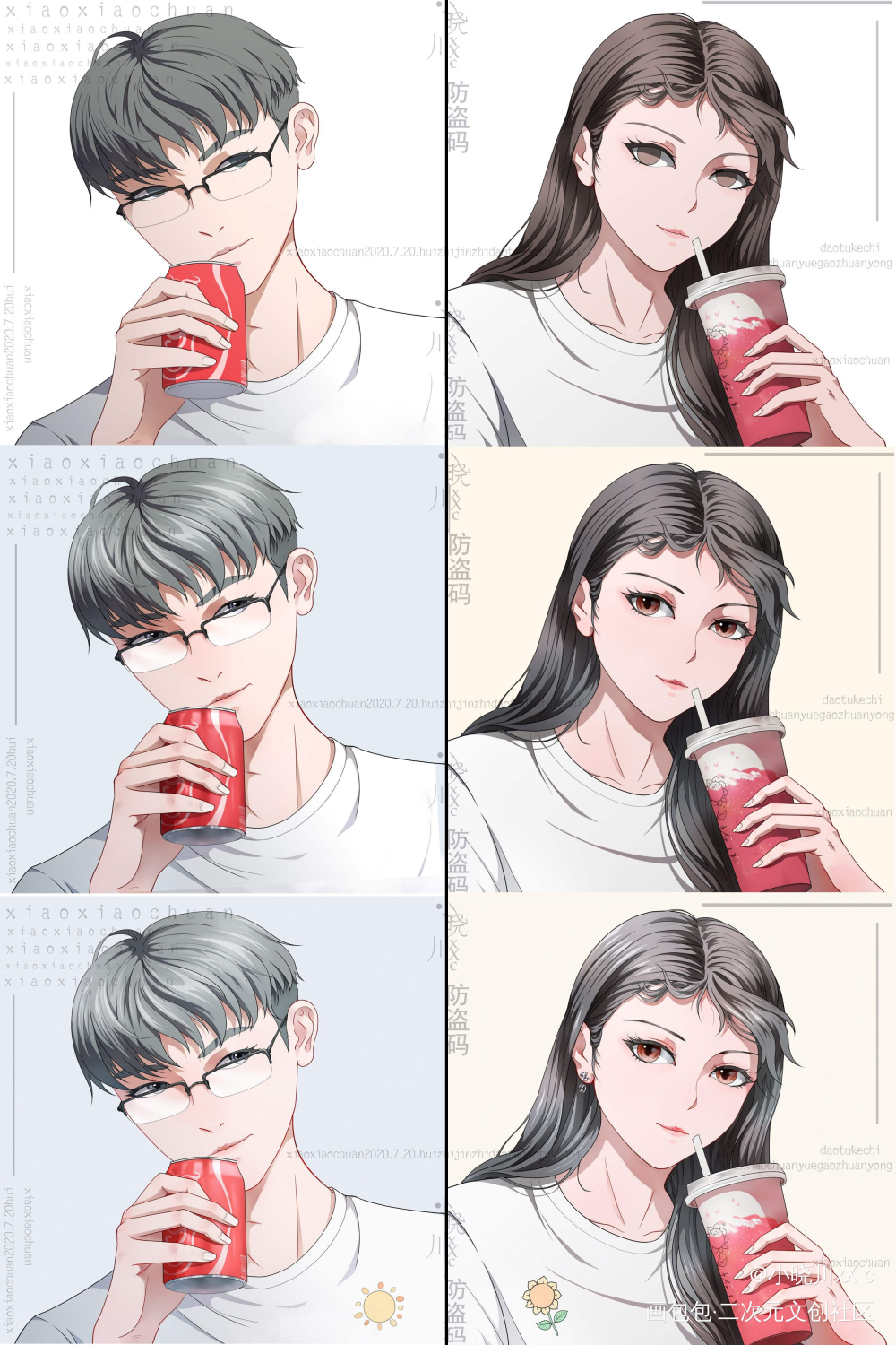 一对情头的绘画过程～_平涂日系我要上首推头像原创原创绘画作品