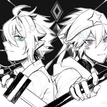 摸鱼鱼_凹凸世界雷狮安迷修黑白我要上首推同人绘画作品