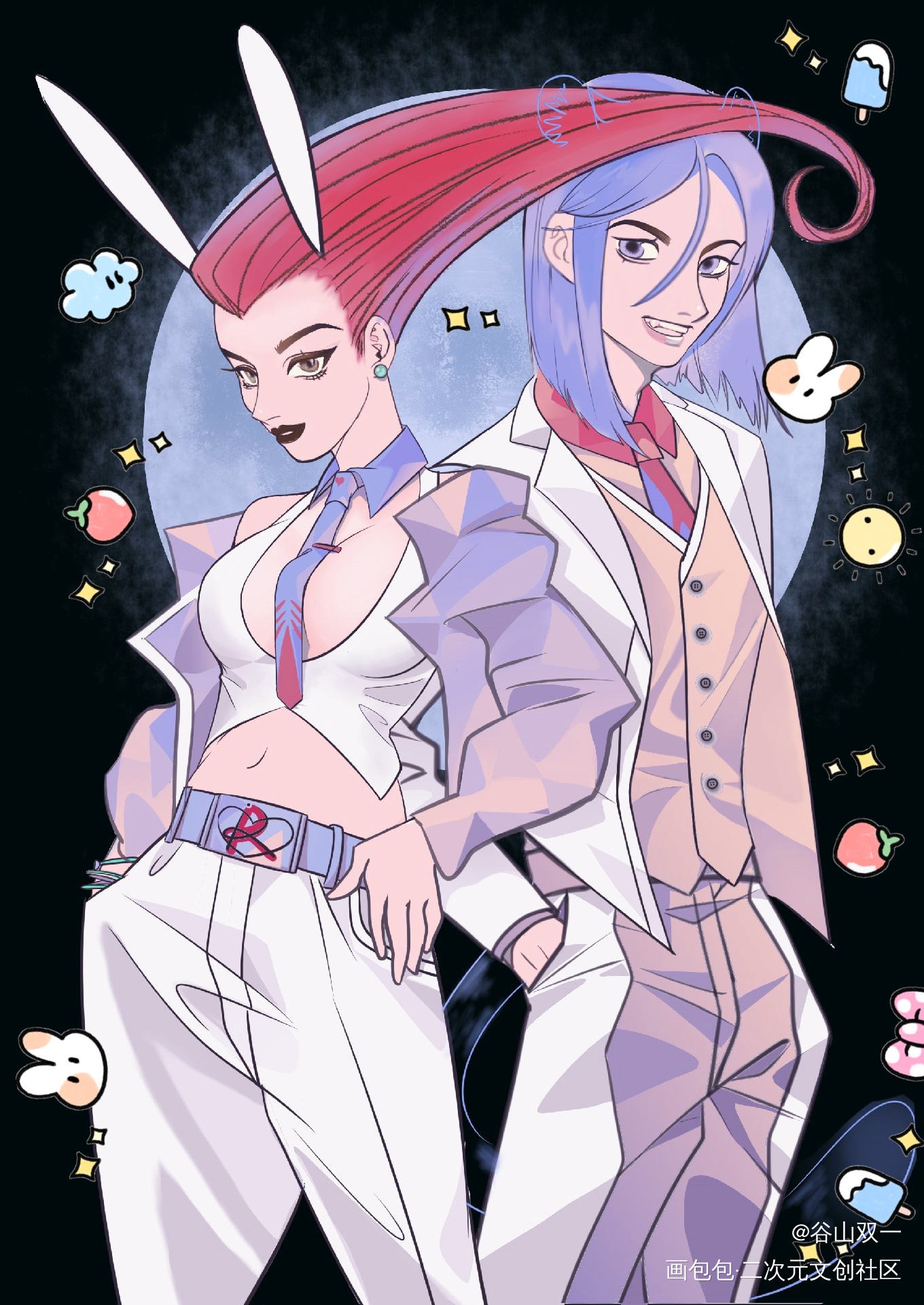 【神奇宝贝】武藏x小次郎_神奇宝贝小次郎小次郎武藏立绘厚涂平涂日系情侣头像绘画作品