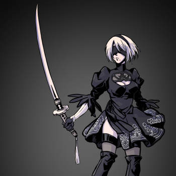 入坑太晚_尼尔机械纪元9s2b平涂日系插画同人绘画作品