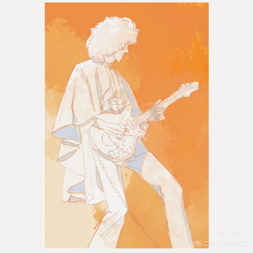 0603_BrianMayBrianMay布莱恩梅布莱恩·梅线稿平涂插画同人皇后乐队queen绘画作品