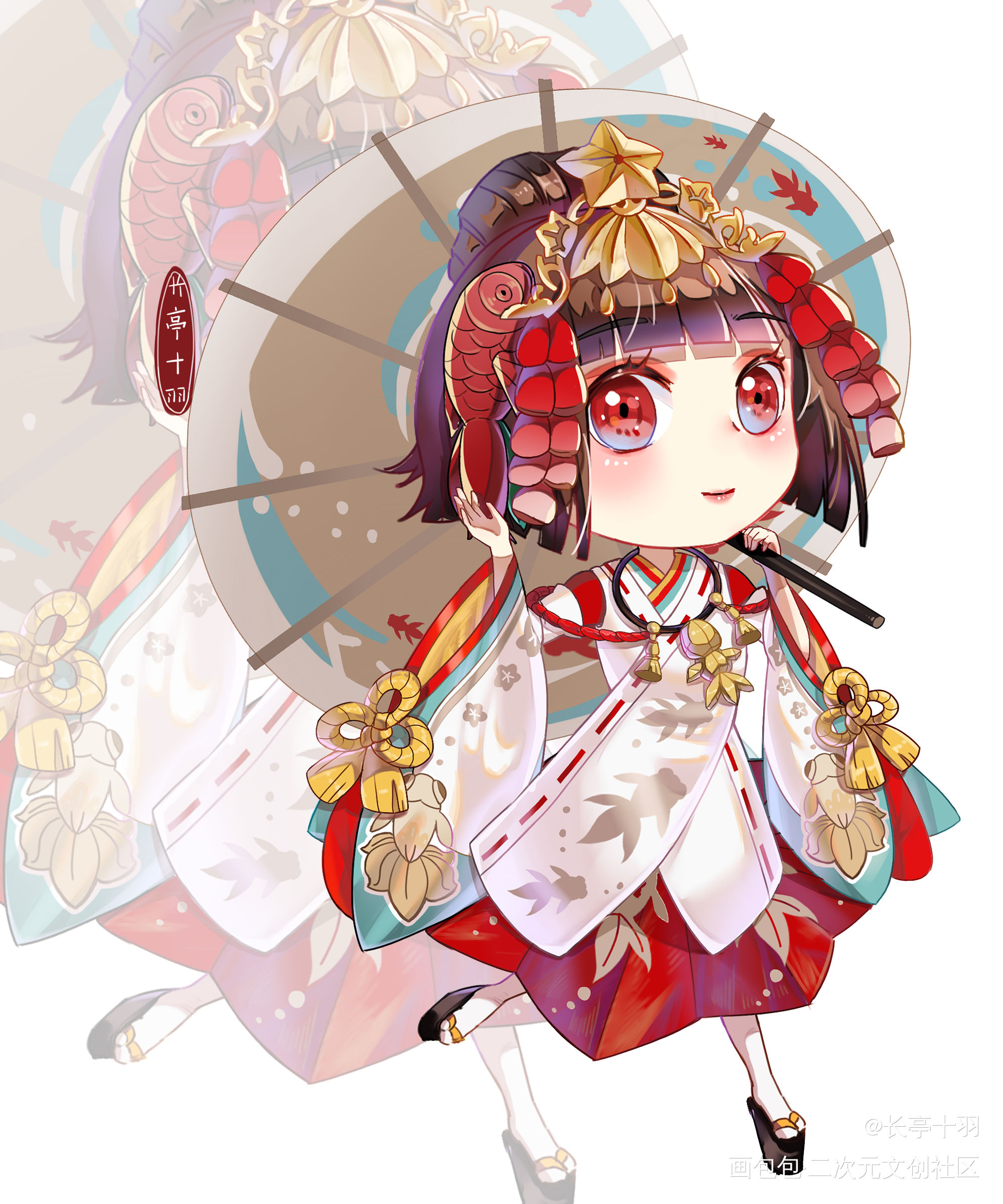 小神乐-稚子之忆_阴阳师小神乐平涂日系Q版我要上首推同人周边设计绘画作品