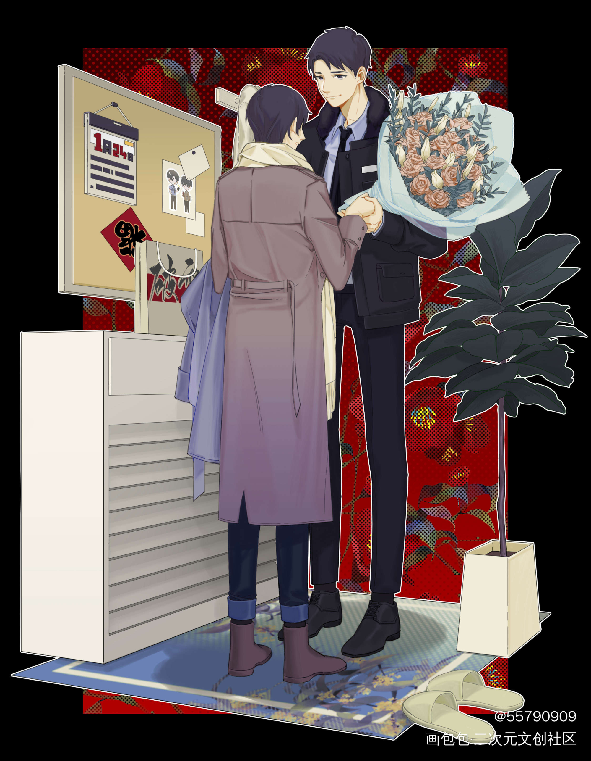 回家_破云严峫江停平涂同人绘画作品