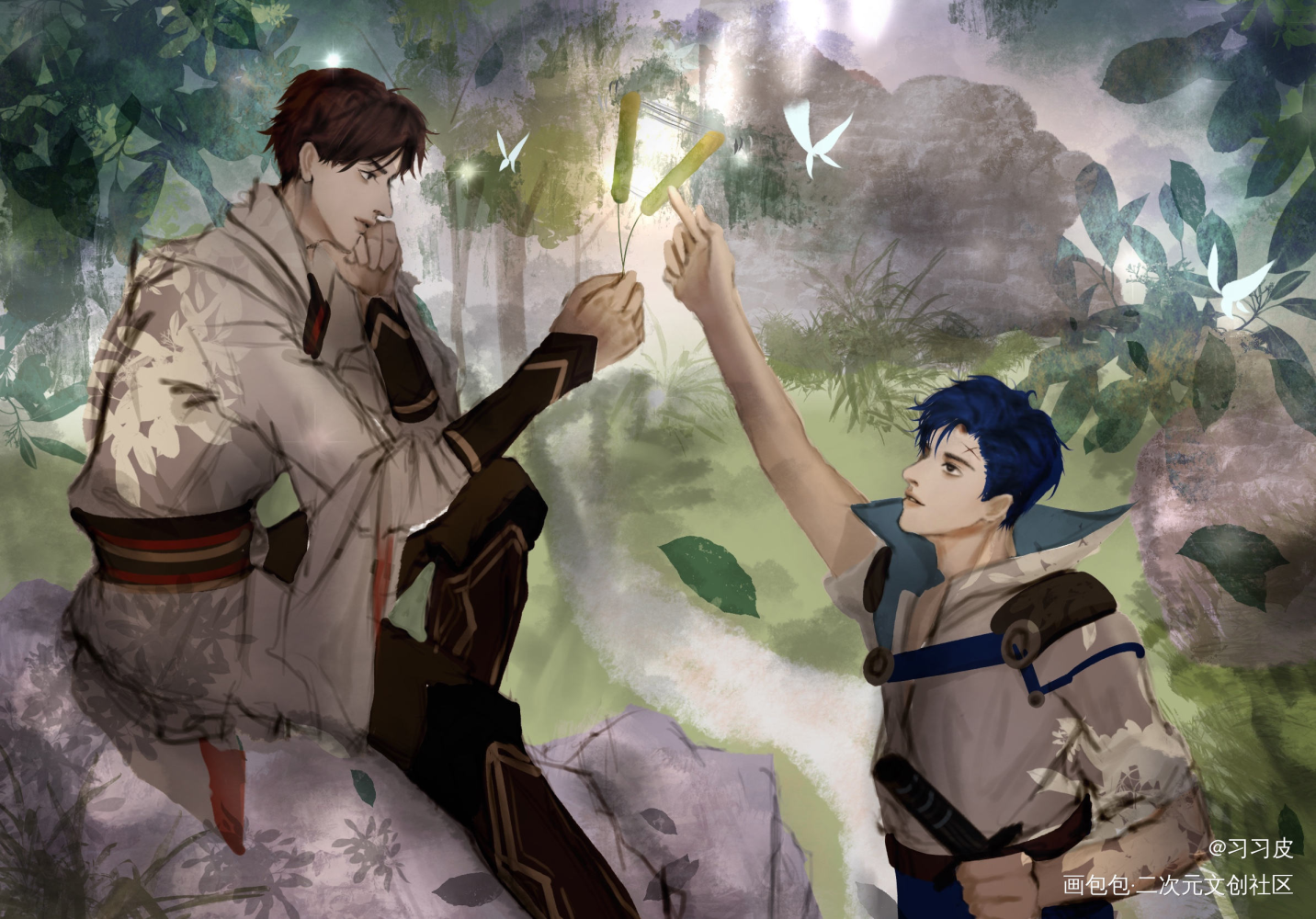 狗尾草(曜白)_王者荣耀曜白东方曜李白求配文我要上首推头像插画同人