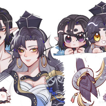 一些荒川的同人_阴阳师荒川之主大岳丸铃鹿御前大天狗日系同人绘画