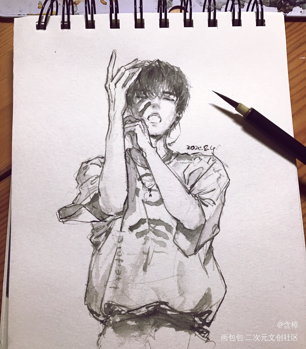 摸一只绒绒_水彩插画nct李泰容李泰容摸鱼绘画作品