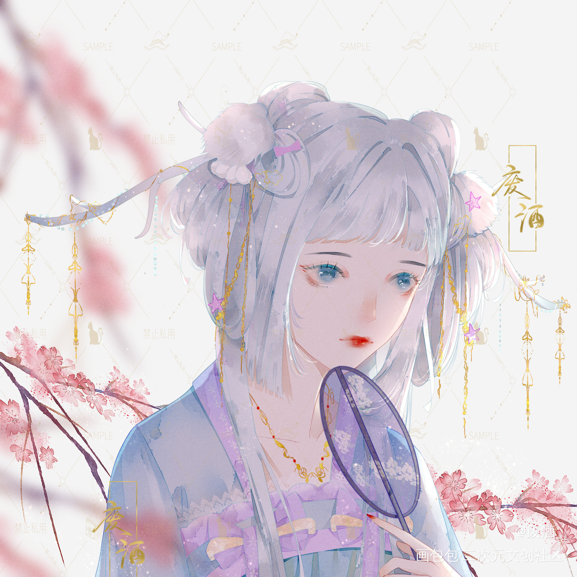 plmm_板绘水彩平涂日系少女tag头像同人绘画作品