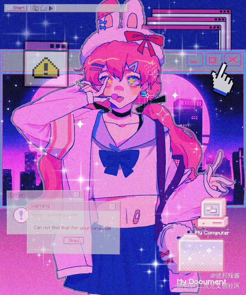 蒸汽波_插画原创绘画作品