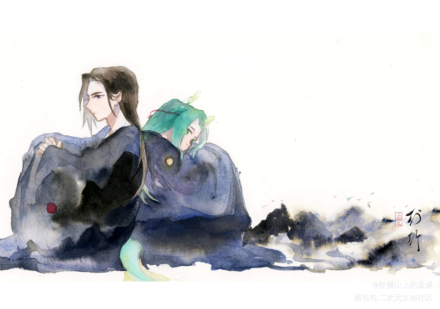 一张oc摸鱼_手绘水彩古风水彩水彩我要上首推插画原创oc绘画作品