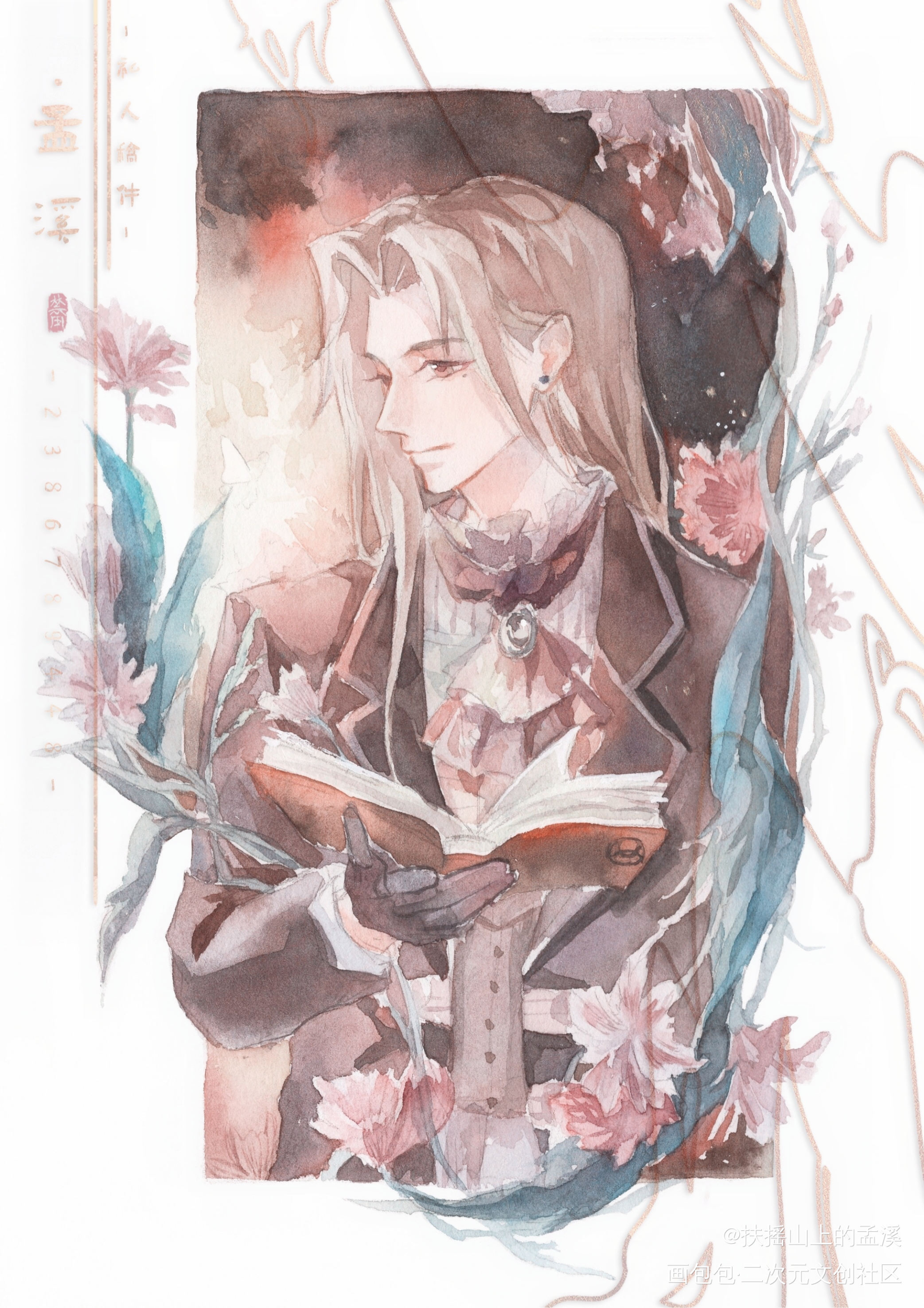 朋友约的书签(ง ˙o˙)ว_文豪与炼金术师梦野久作手绘水彩水彩我要上首推插画同人付费委托付费委托约稿绘画作品