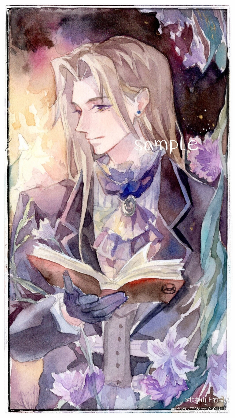 朋友约的书签(ง ˙o˙)ว_文豪与炼金术师梦野久作手绘水彩水彩我要上首推插画同人付费委托付费委托约稿绘画作品