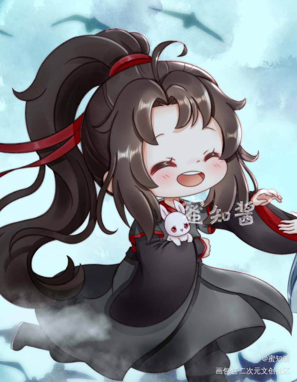 魔道祖师忘羡七夕贺图-蜜知酱_魔道祖师忘羡蓝忘机魏无羡魏无羡蓝忘机立绘平涂日系Q版我要上首推插画同人魔道祖师Q版绘画作品