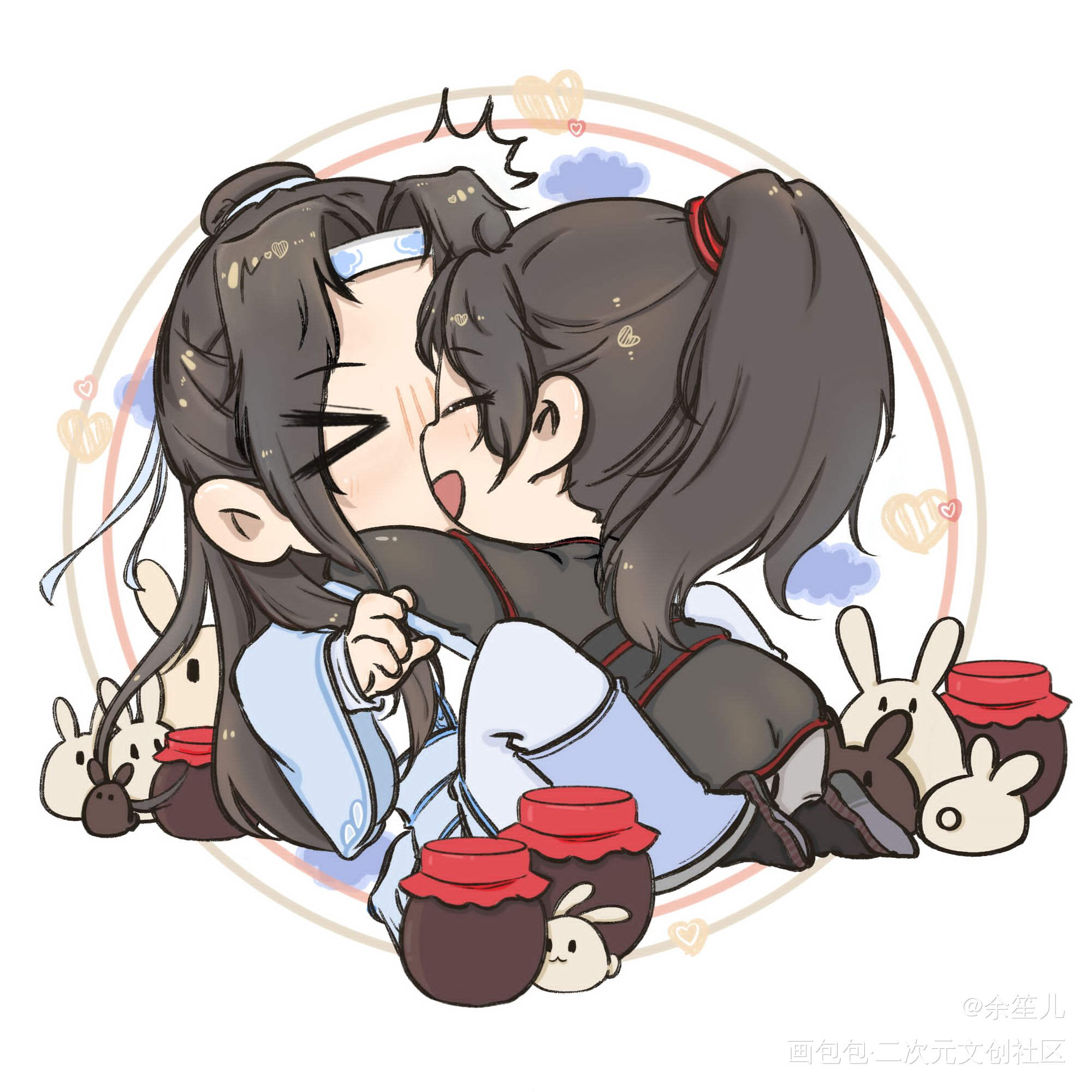 忘羡夫夫和兔叽_魔道祖师忘羡蓝忘机魏无羡魏无羡蓝忘机Q版Q版动漫同人魔道祖师Q版忘羡cp绘画作品