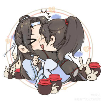 忘羡夫夫和兔叽_魔道祖师魔道祖师q版忘羡蓝忘机魏无羡魏无羡蓝忘机
