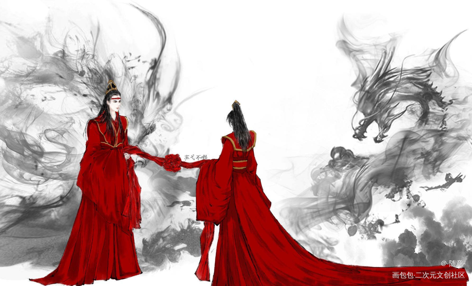 迟到的七夕图_蓝忘机，魏无羡平涂插画博君一肖绘画作品