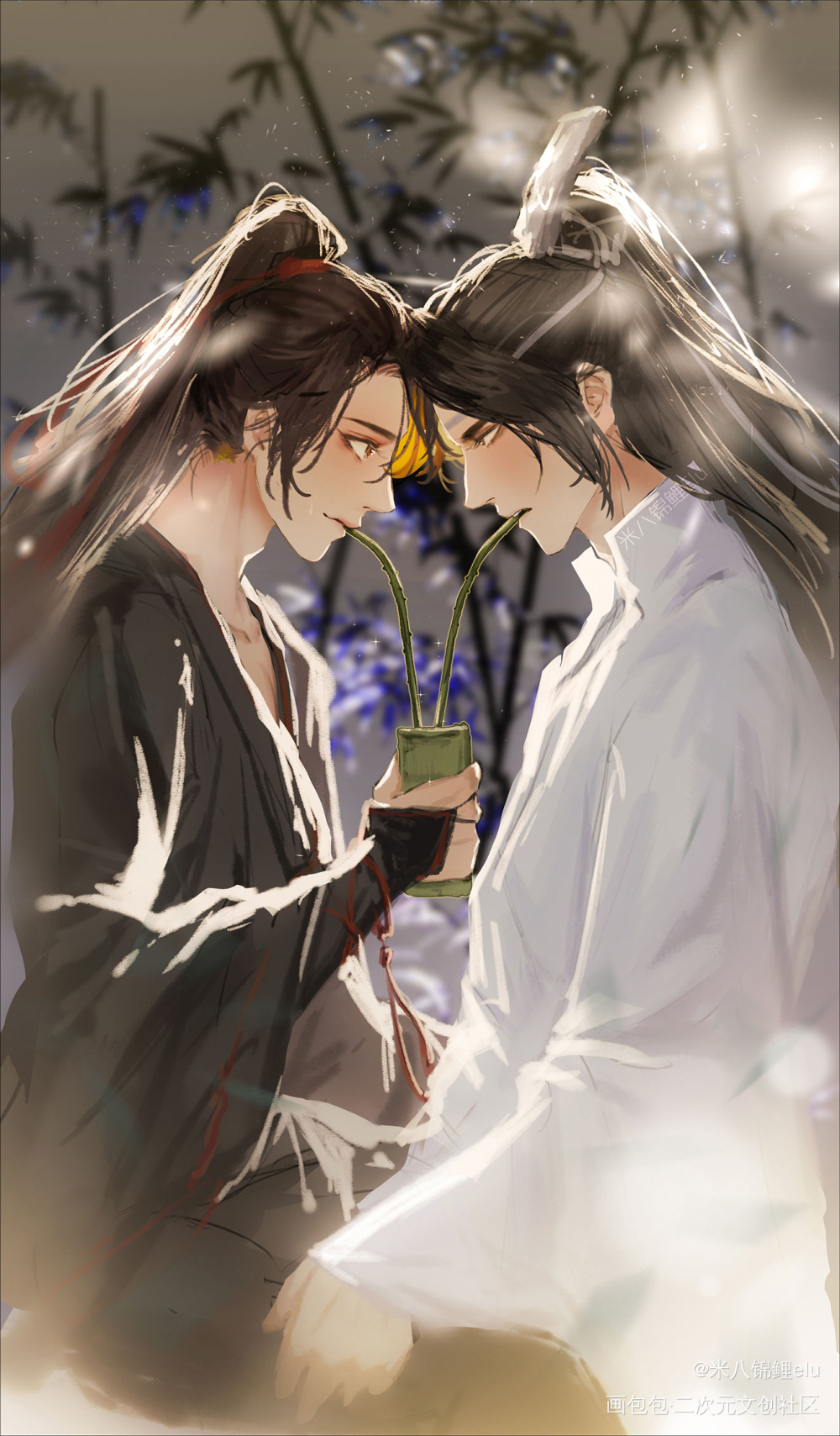 忘羡共饮莲茎酒_魔道祖师蓝忘机，魏无羡蓝忘机魏无羡魏无羡蓝忘机我要上首推插画绘画作品