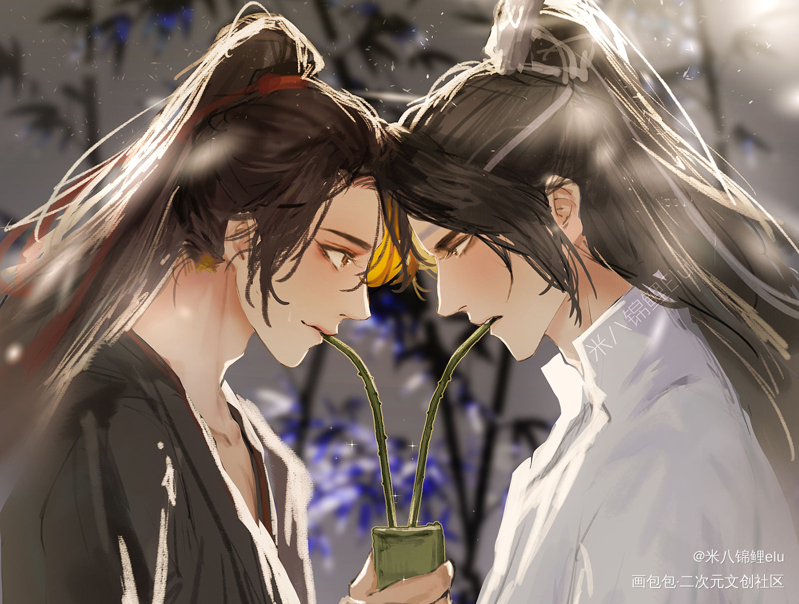 忘羡共饮莲茎酒_魔道祖师蓝忘机，魏无羡蓝忘机魏无羡魏无羡蓝忘机我要上首推插画绘画作品