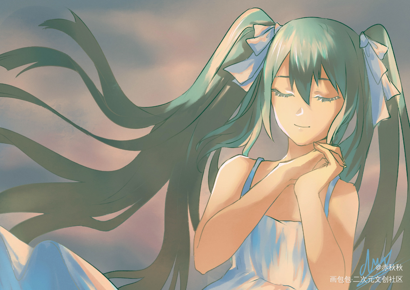 葱葱生日快乐啊_v家VOCALOIDVOCALOID初音未来初音平涂日系插画同人绘画作品