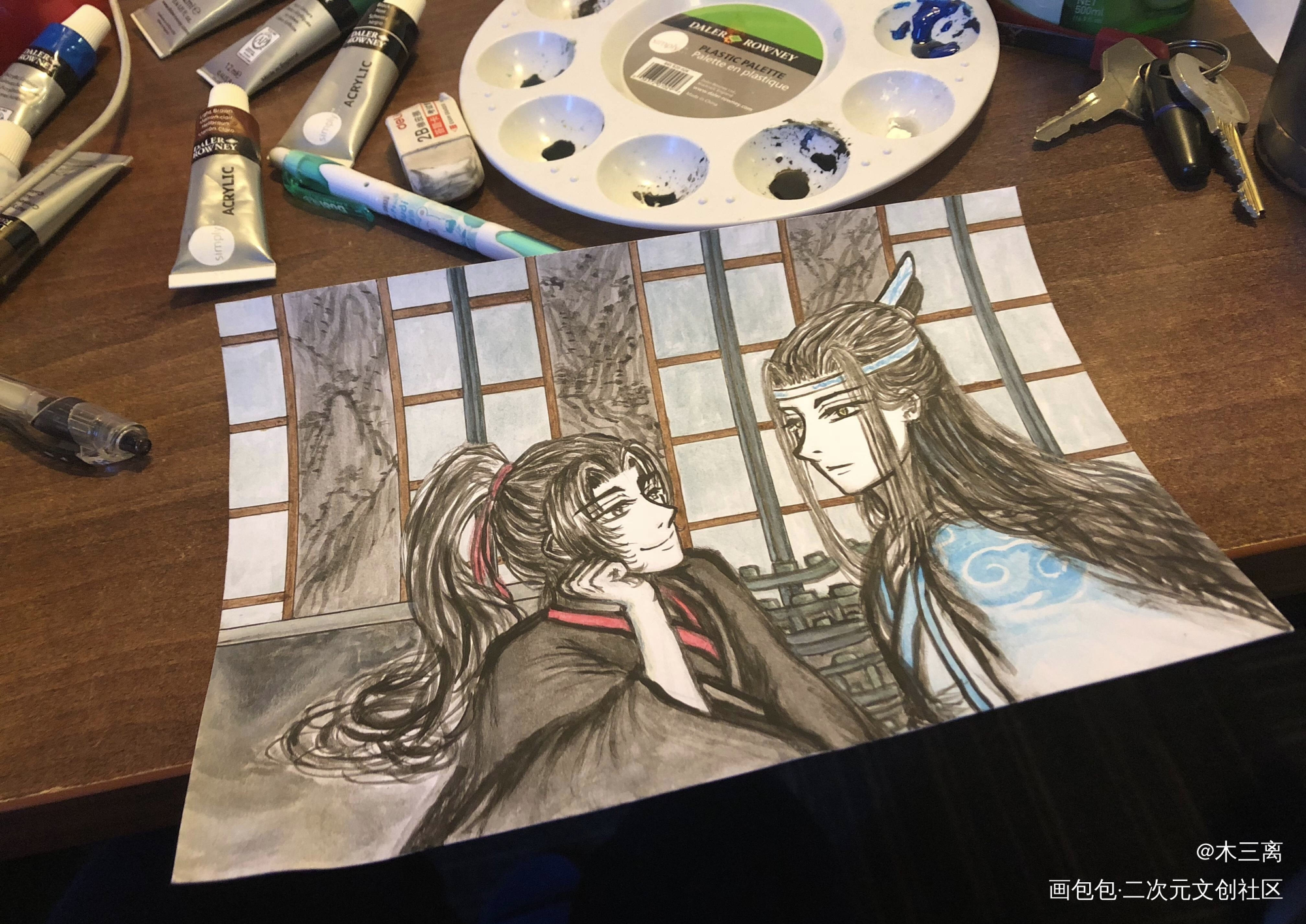 书房里的忘羡～_魔道祖师蓝忘机，魏无羡同人绘画作品