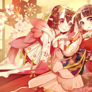 桃与樱_阴阳师樱花妖桃花妖平涂日系我要上首推插画同人绘画作品