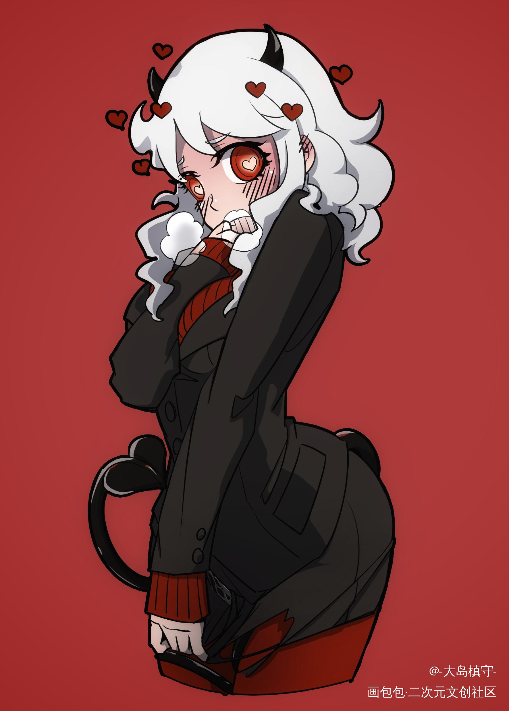 摸摸小魅魔_modeus平涂日系我要上首推插画同人helltaker绘画作品
