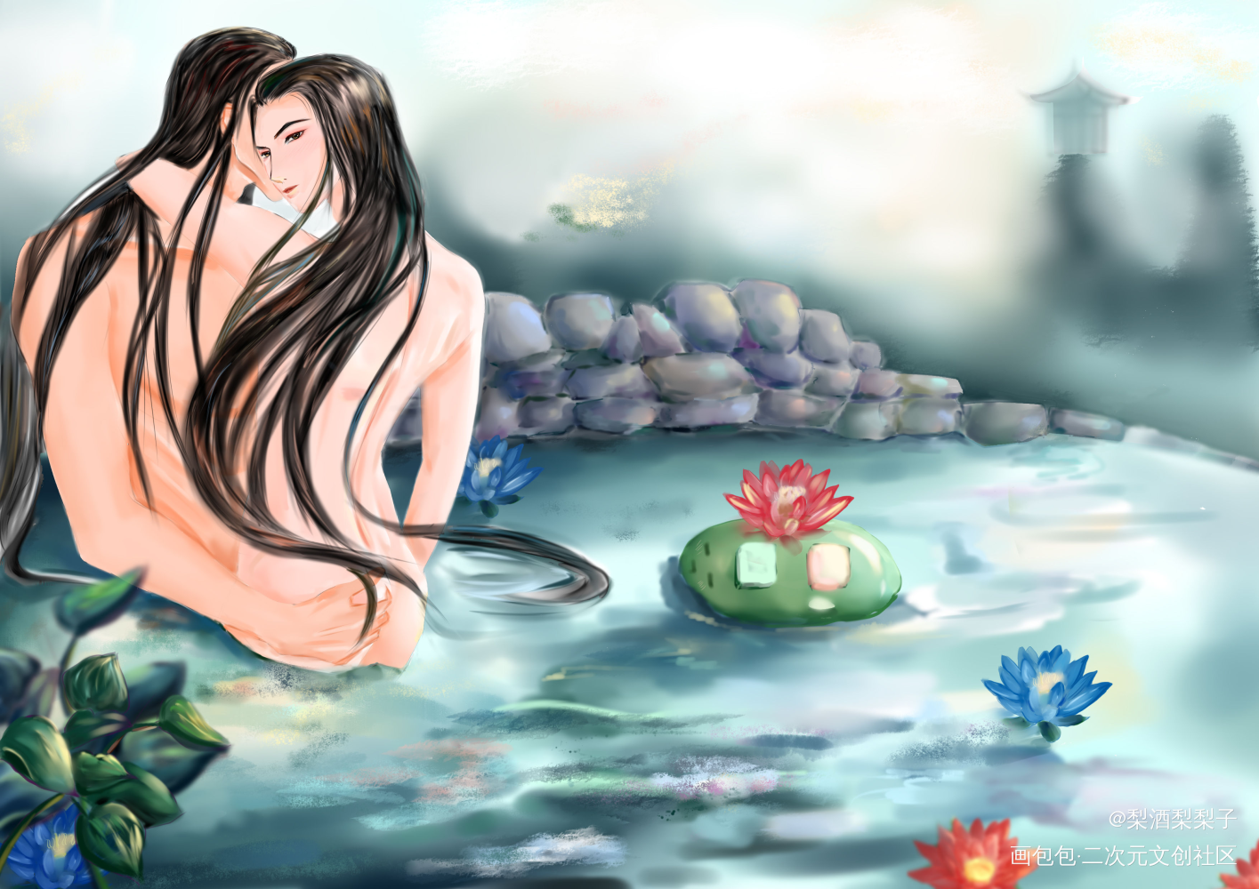 妙音池_二哈和他的白猫师尊燃晚墨燃楚晚宁绘画作品