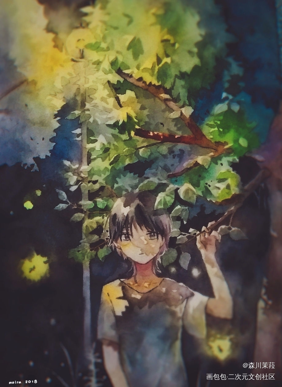 夏夜的萤_水彩插画原创绘画作品