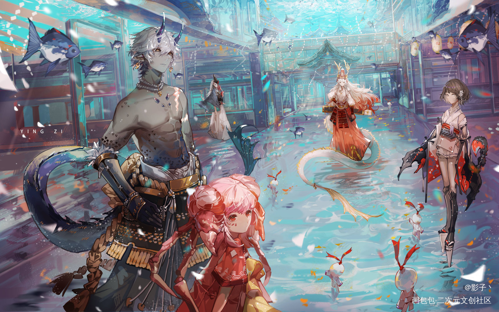 阴阳师四周年_等等SP大岳丸日系插画同人阴阳师手游绘画作品