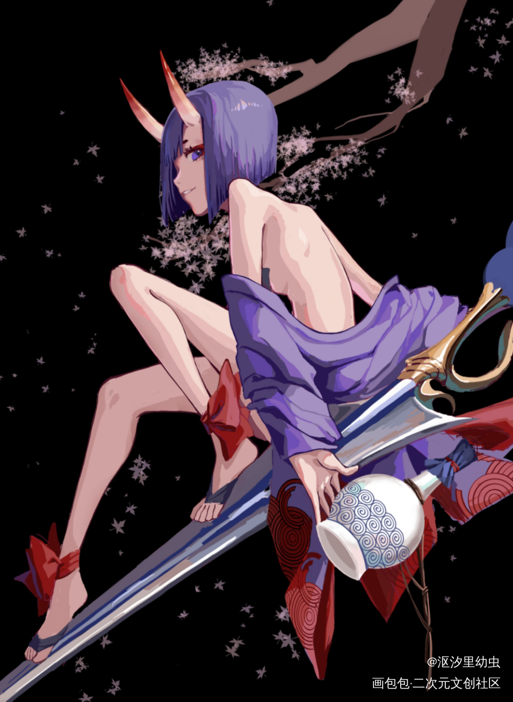 酒吞_沤汐里幼虫的绘画作品_画包包