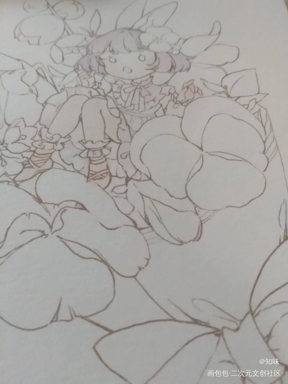 兔兔在花里_女孩子绘画作品