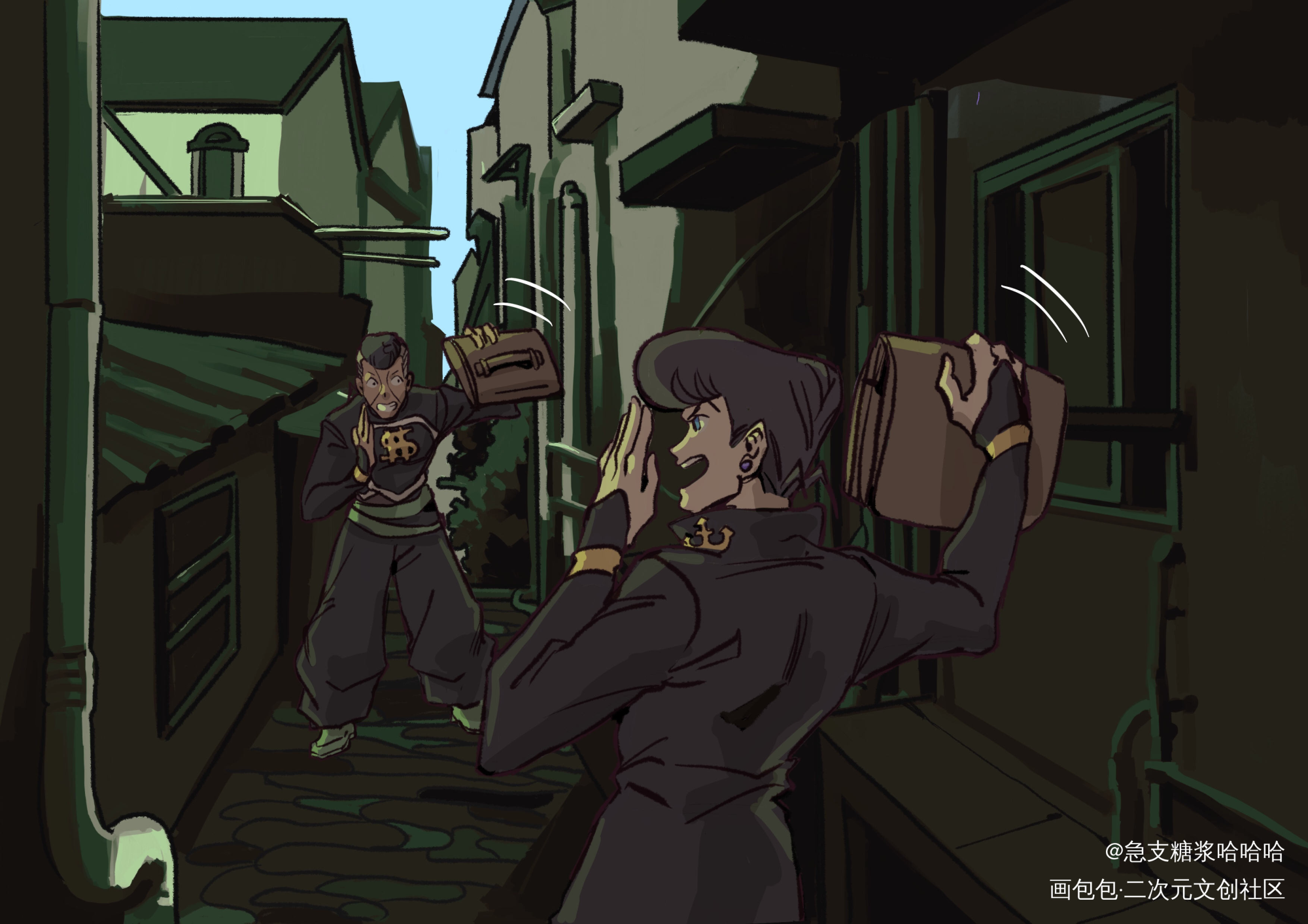【仗亿】摸鱼_JOJO的奇妙冒险虹村亿泰东方仗助仗亿JOJOJOJO绘画作品