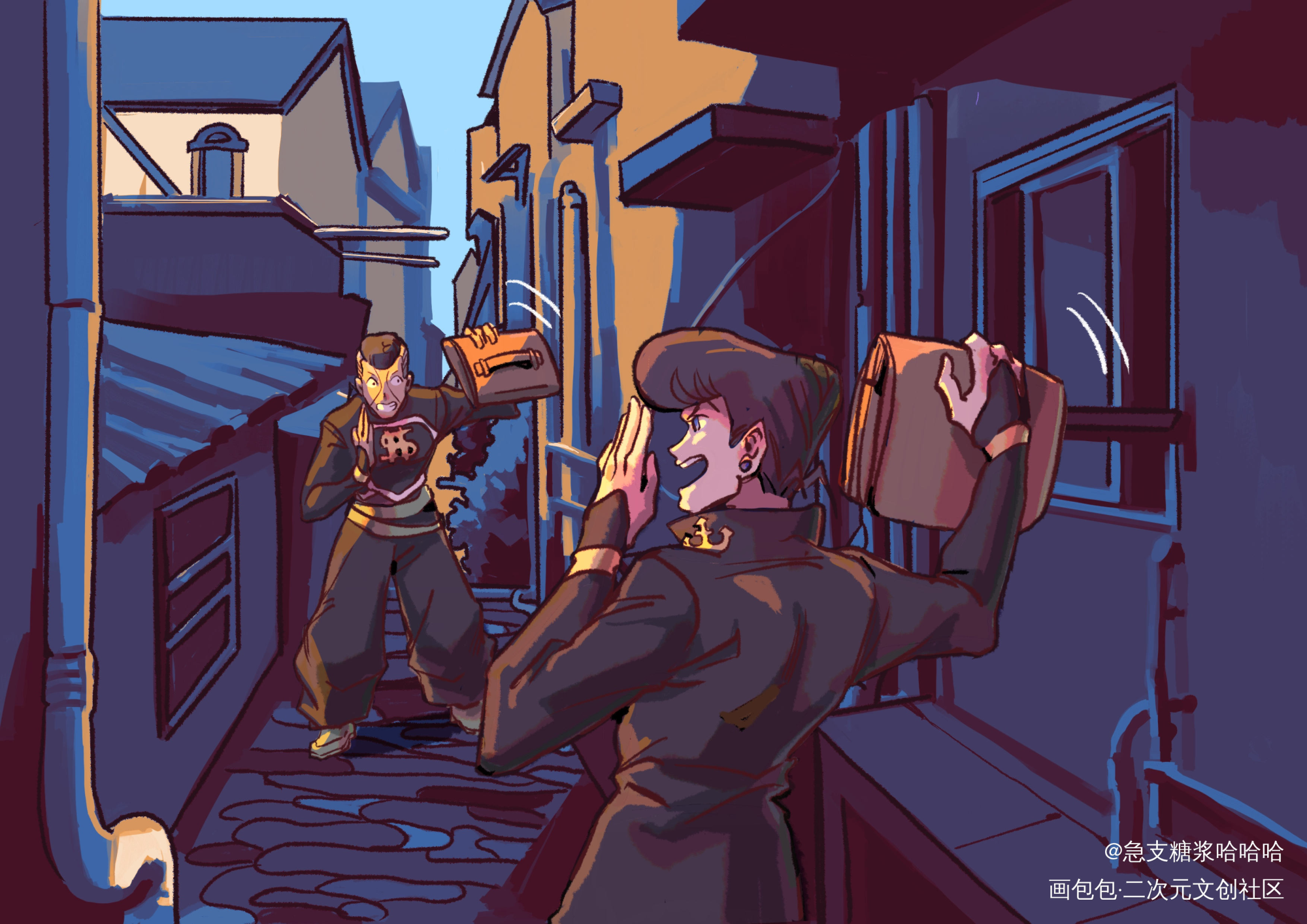 【仗亿】摸鱼_JOJO的奇妙冒险虹村亿泰东方仗助仗亿JOJOJOJO绘画作品