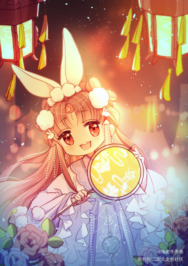 中秋快乐_闪耀暖暖平涂日系Q版插画同人绘画作品