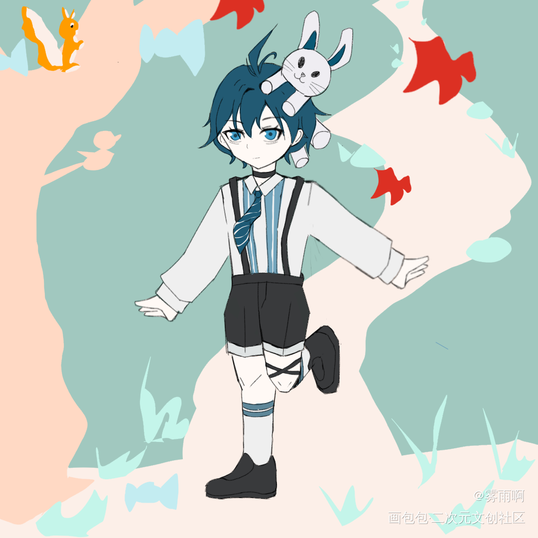 森林里_平涂插画半原创oc绘画作品