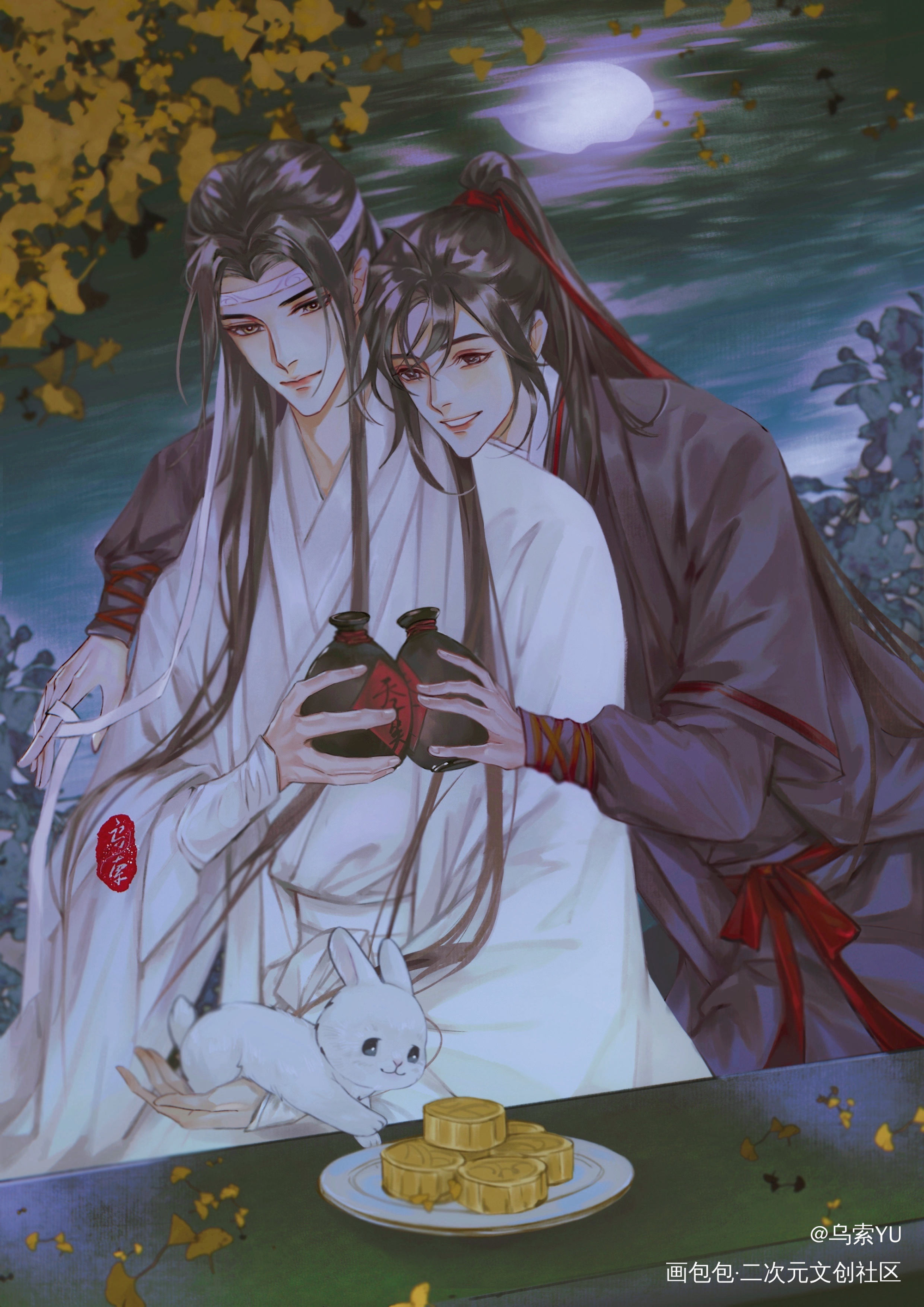 双节快乐(ؑᵒᵕؑ̇ᵒ)◞✧_魔道祖师忘羡蓝忘机魏无羡平涂插画同人绘画作品