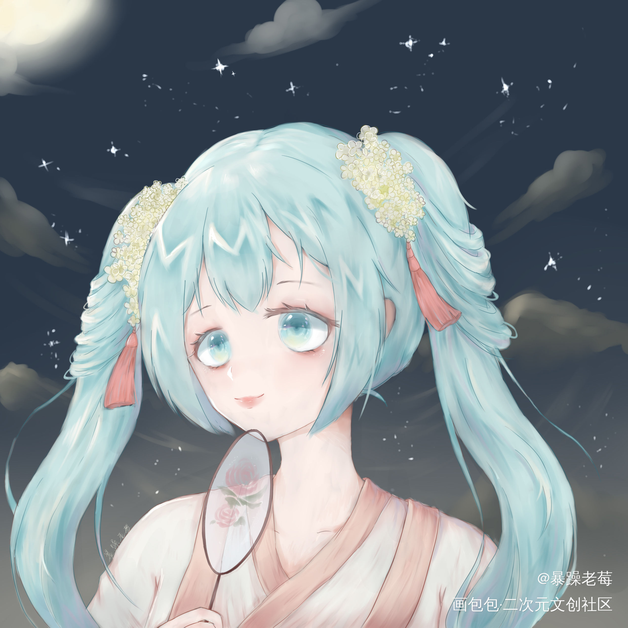 【miku】中秋快乐_v家初音未来平涂日系我要上首推头像同人绘画作品