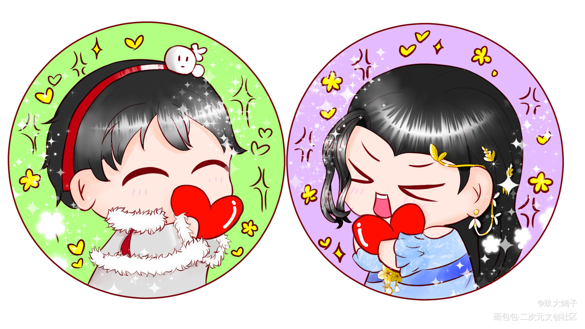 画了和宝贝的情头_一梦江湖同人绘画作品