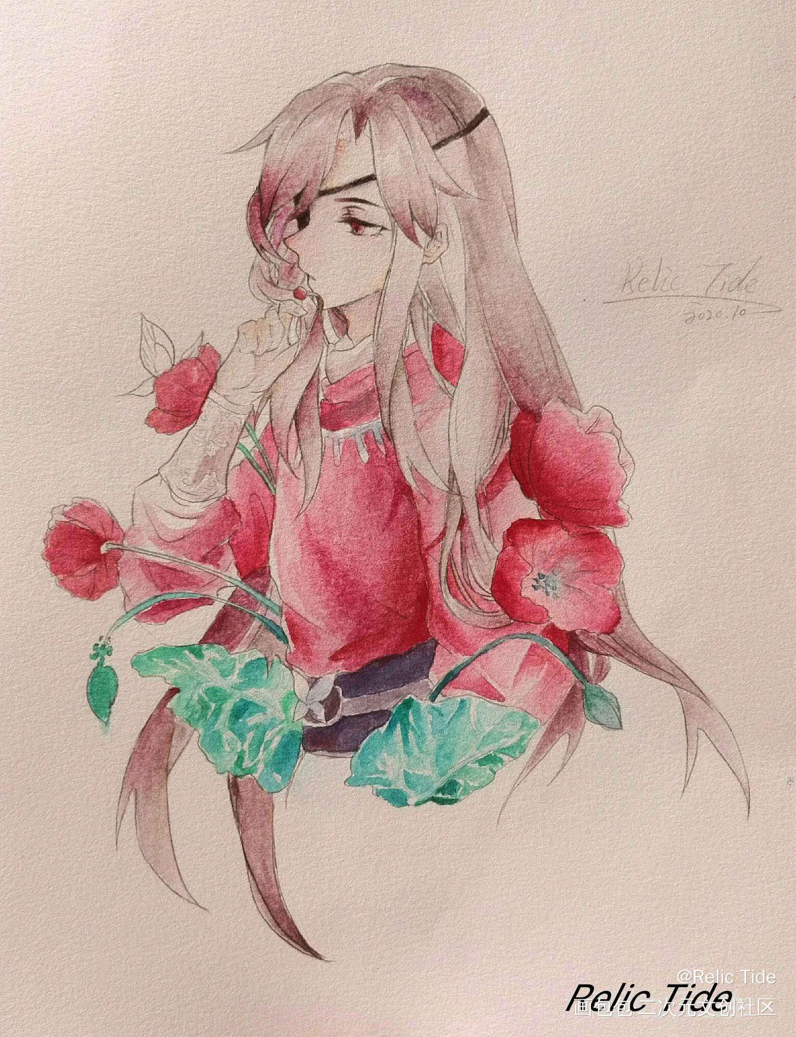 『水彩·临摹』花城（附过程）_天官赐福花城水彩我要上首推头像插画绘画作品