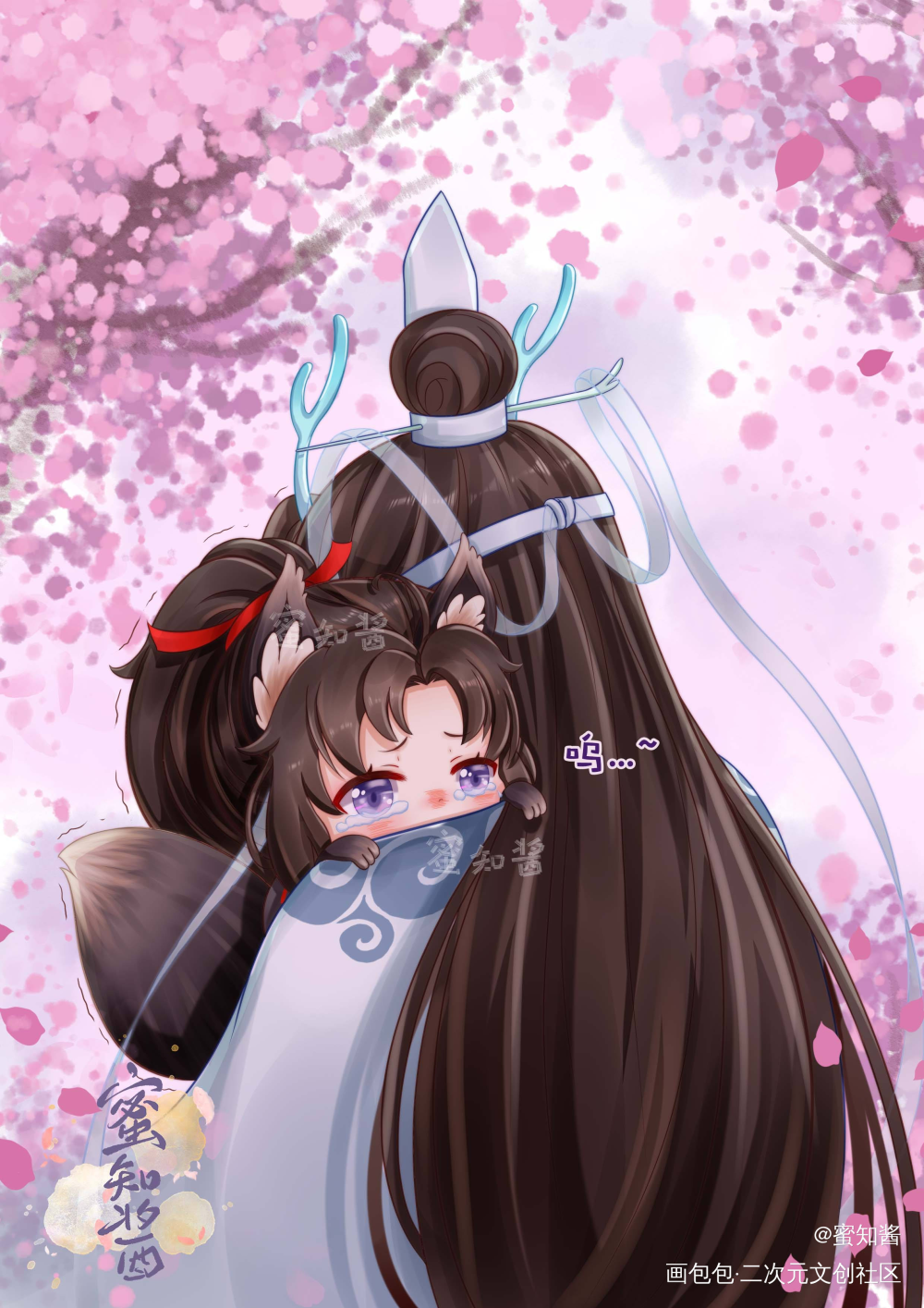 魔道同人龙叽狐羡-蜜知酱绘_魔道祖师忘羡蓝忘机魏无羡魏无羡蓝忘机平涂日系Q版我要上首推插画同人魔道祖师，天官赐福魔道祖师Q版绘画作品