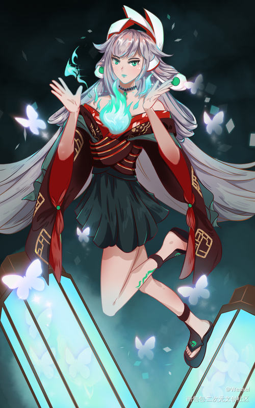 青行灯_阴阳师青行灯平涂日系绘画作品