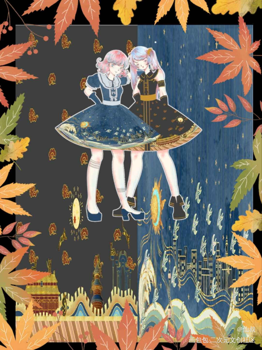 _立绘平涂日系插画Lolita原创oc绘画作品